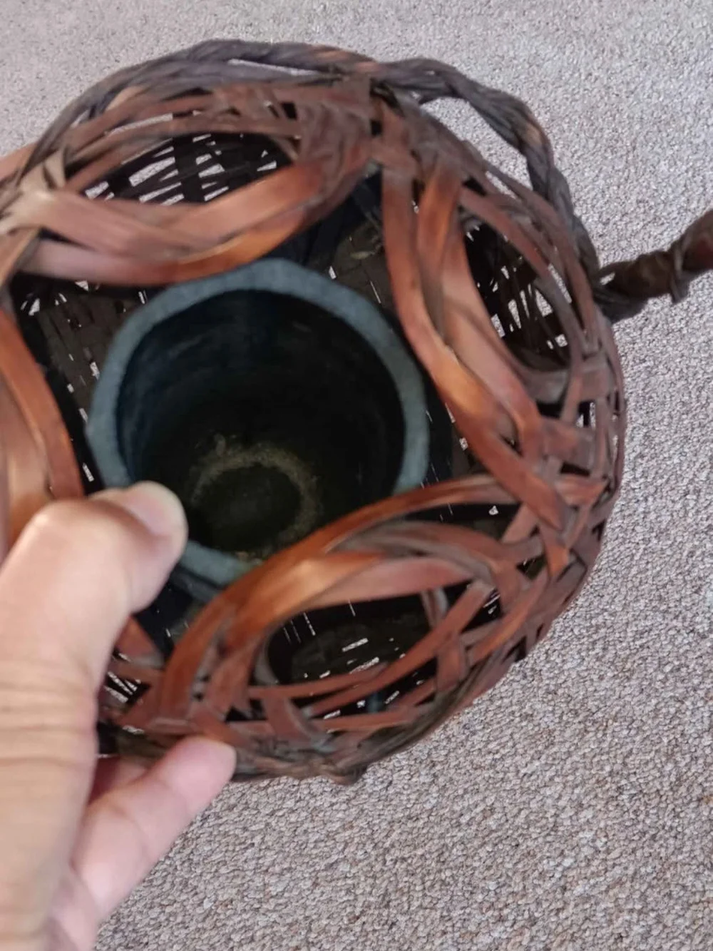 Antique Japanese Hanakago Bamboo Basket Ikebana With Handle
